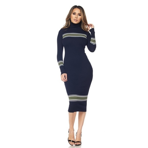 💙LAST ONE💙 Navy Mock Neck Knit Ribbed Midi Dress - Picture 3 of 8